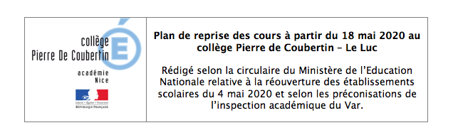 Consultez le plan de reprise au collège Pierre de Coubertin